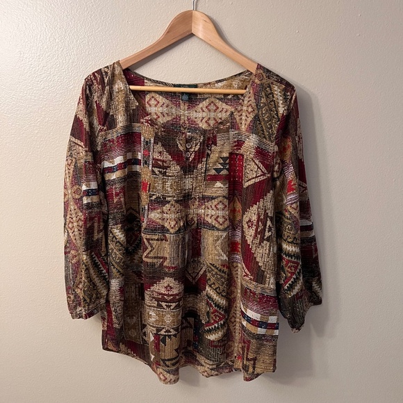 LRL Lauren Jean Co-Ralph Lauren-Women's  Southwest Aztec Blouse Top Size XL - Picture 1 of 9